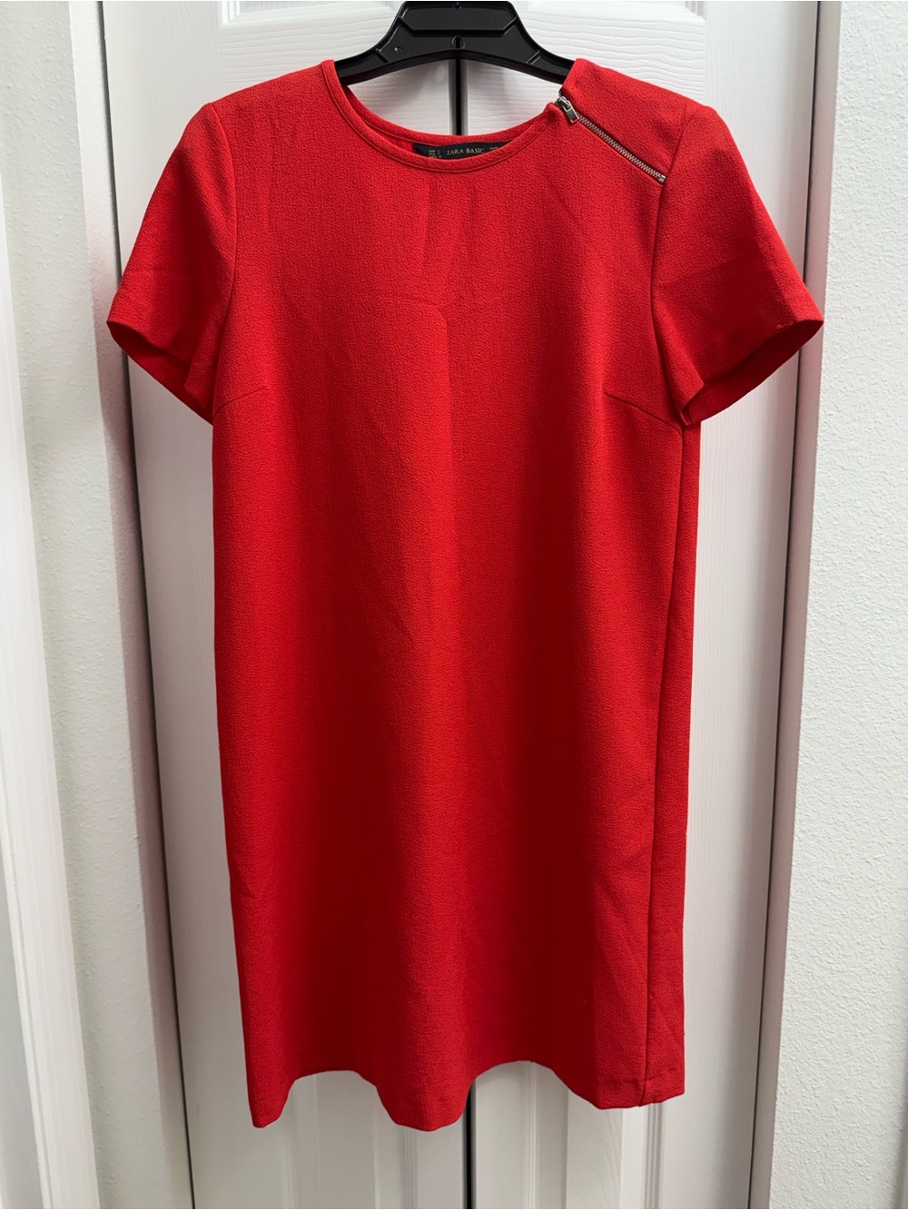 Zara Classic Red Shift Dress with Zip Detail
